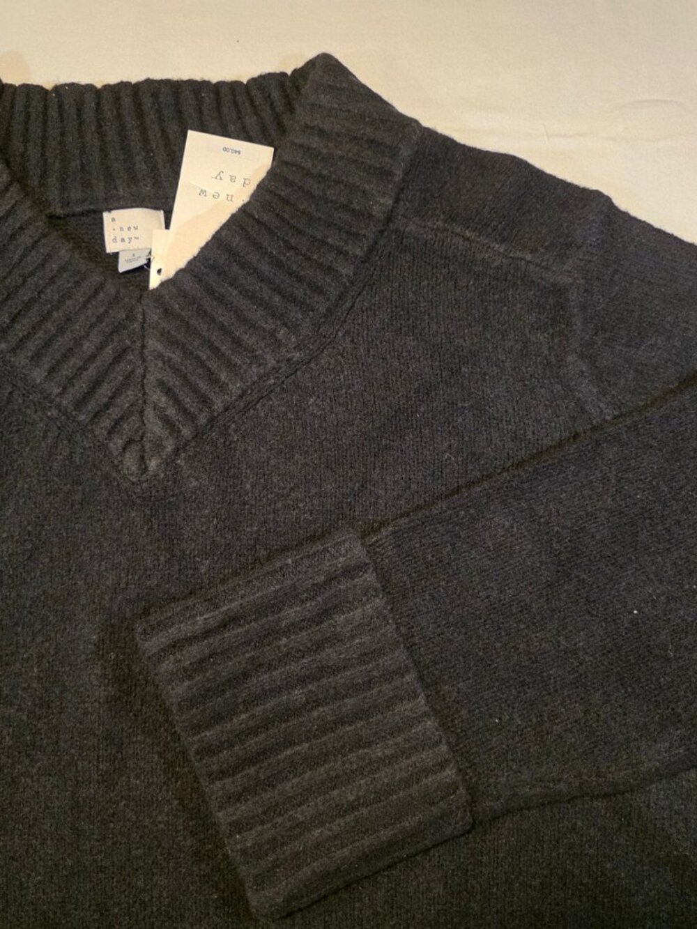 Women's Long Sleeve V-Neck Cozy Knit Boxy Pullover Sweater - a New Day™ Black L - Picture 4 of 5